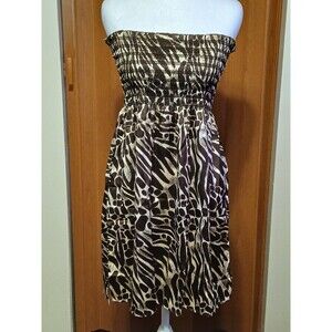 Indian Tropical Fashion Animal Print Strapless Mini Sundress S/M